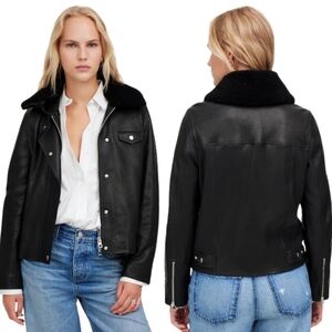 New! Madewell Sherpa Collar Zip-Front Leather Jacket